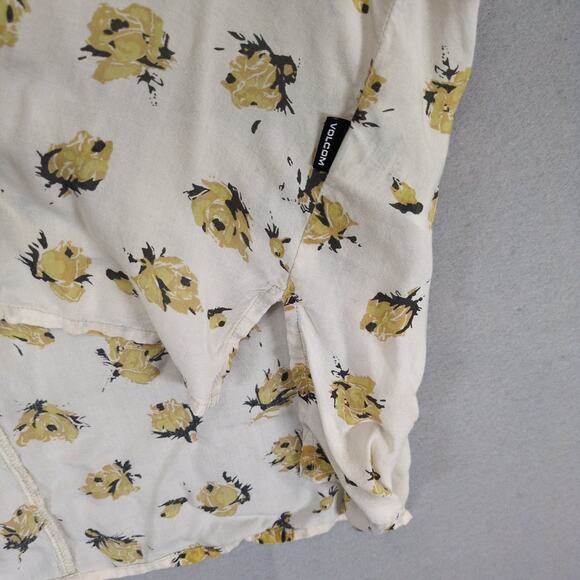 Volcom Women's S Nova Top Button Up Shirt Yellow Rose High-Low Hem Western Prep - Picture 4 of 6